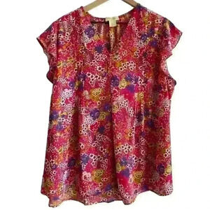 Cynthia Rowley Floral Flutter Sleeve Back Blouse